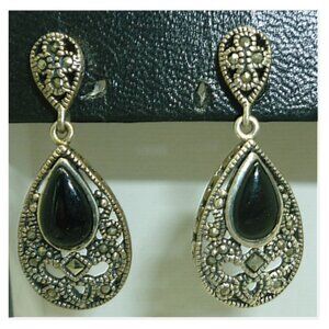 VINTAGE .925 SILVER DANGLING INTRICATE OPAL EARRINGS